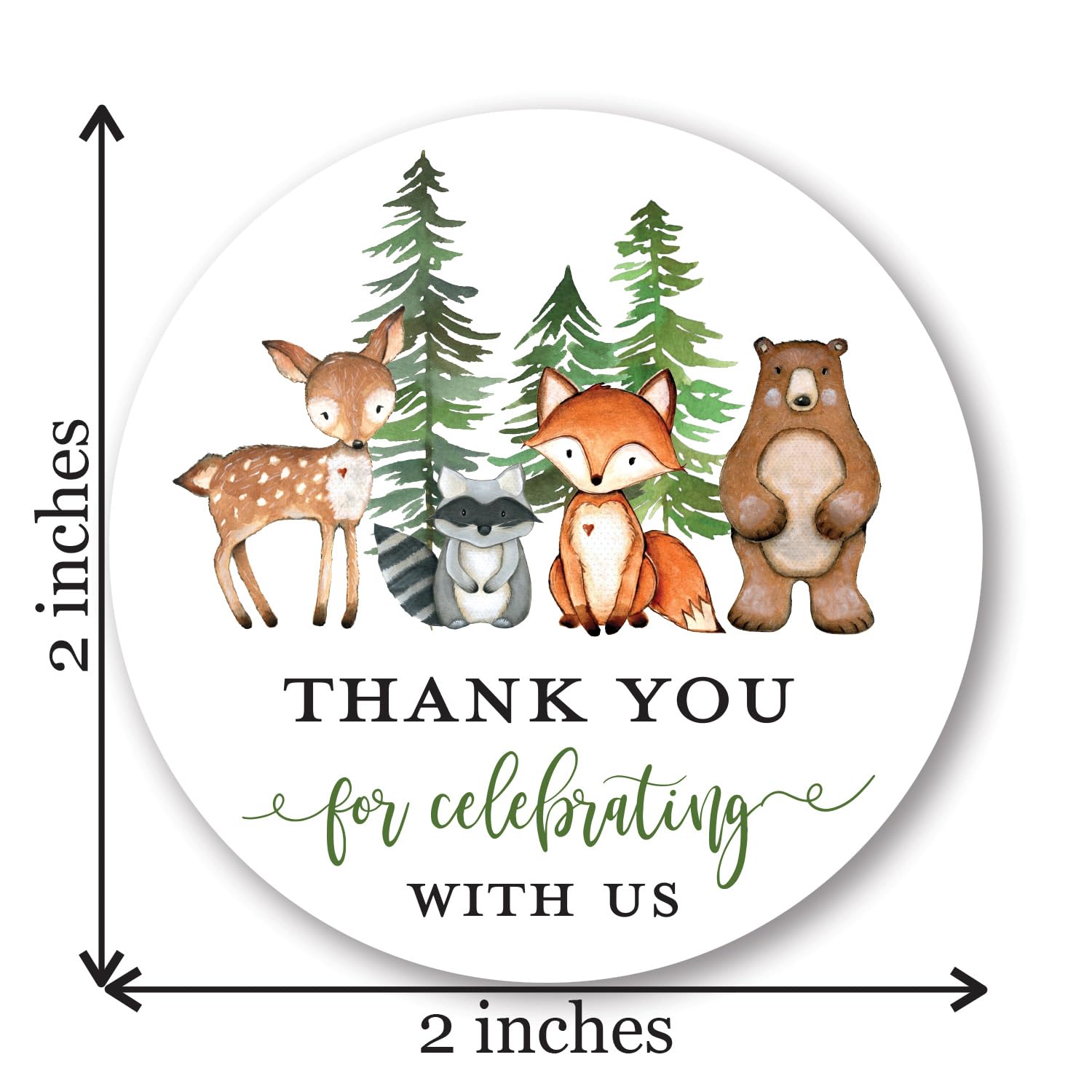 2"" Round Woodland Animals Thank You Favor?Stickers (40 Labels) (Pine Trees)