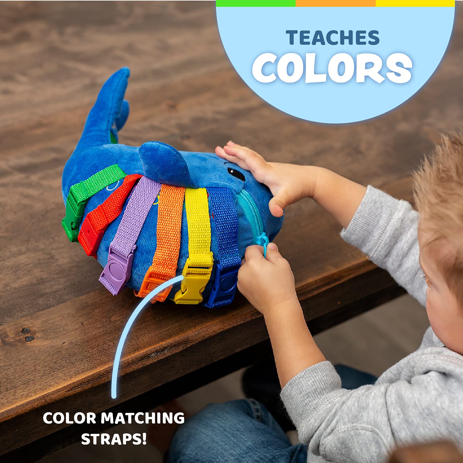 Buckle Toys - Blu Whale - Develop Motor Skills and Problem Solving - Counting and Color Recognition - Easy Travel Toy - Learning Material - Pre K