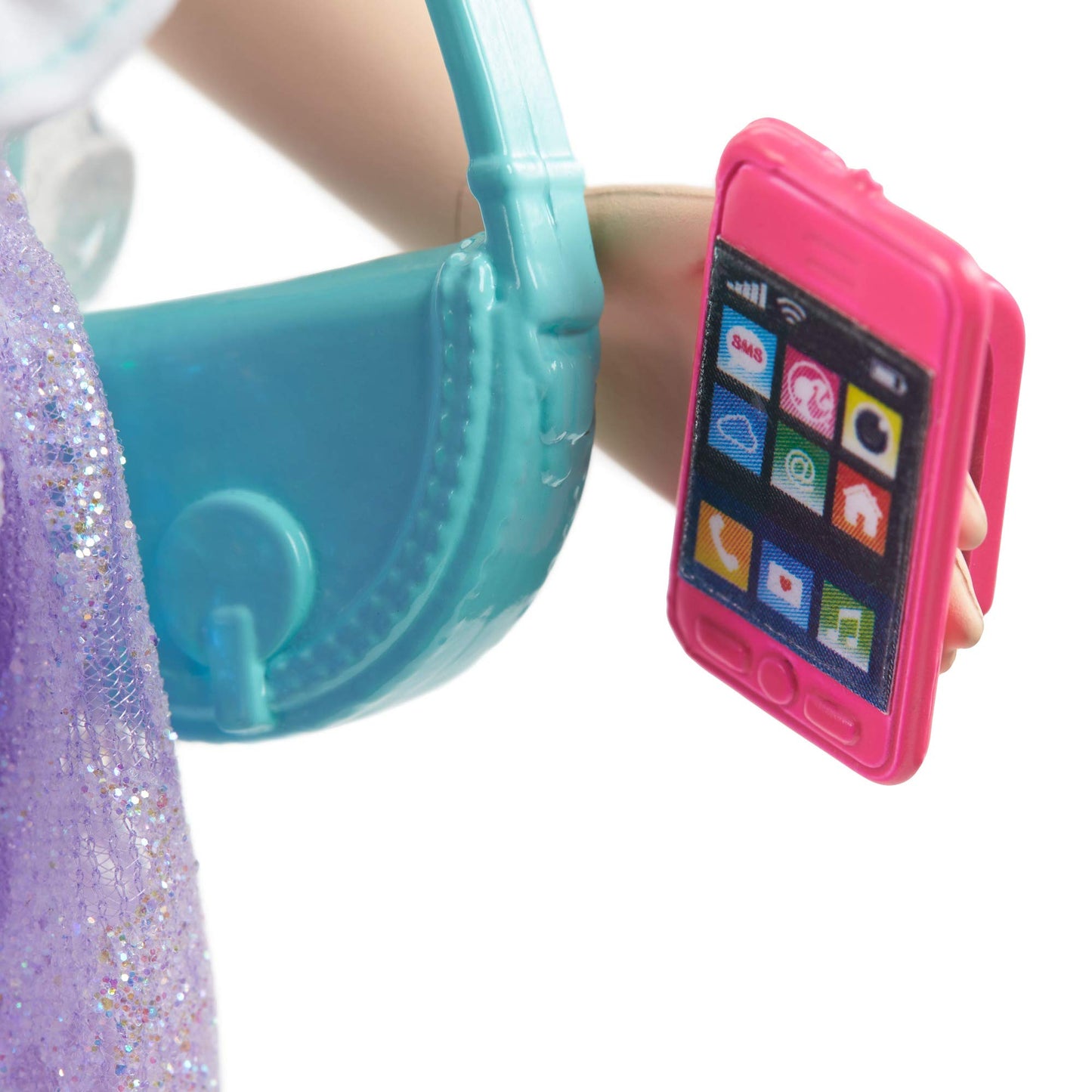Barbie Princess Adventure Renee Doll (12-inch Brunette) in Fashion and Accessories, with Smart Phone, Purse, Travel Mug and Tiara, Gift for 3 to 7