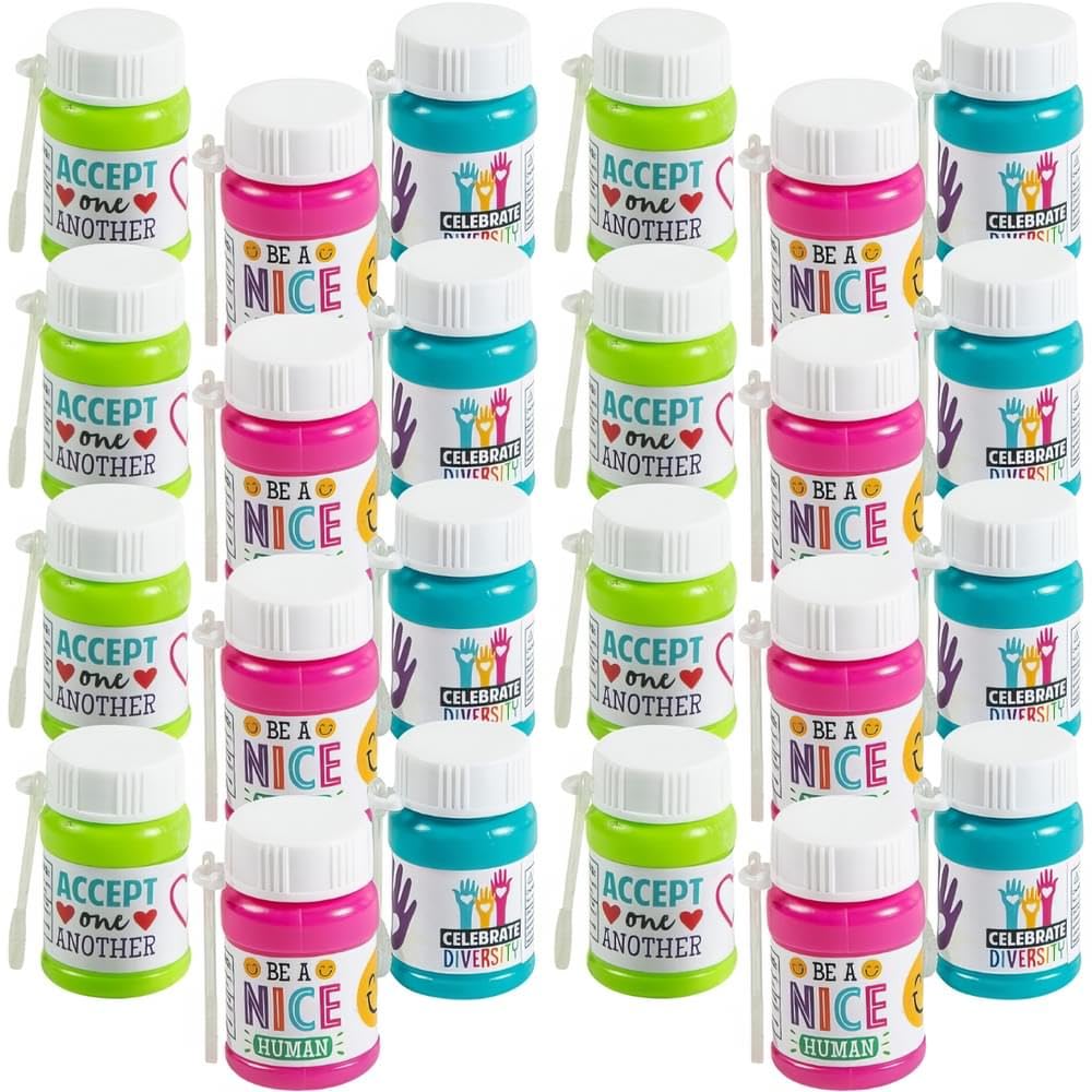 Fun Express Humankind, Unity & Diversity Mini Bubble Bottles - Teacher Rewards, Party Favors and Toys - 24 Pieces