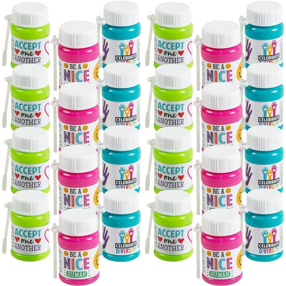 Fun Express Humankind, Unity & Diversity Mini Bubble Bottles - Teacher Rewards, Party Favors and Toys - 24 Pieces