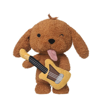 Cute Brown Dog Stuffed Animal with Guitar - 10.6 inch Soft Plush Puppy Toy, Winking Musical Doggy Plushie, Kawaii Room Decor & Birthday Gift for Kids
