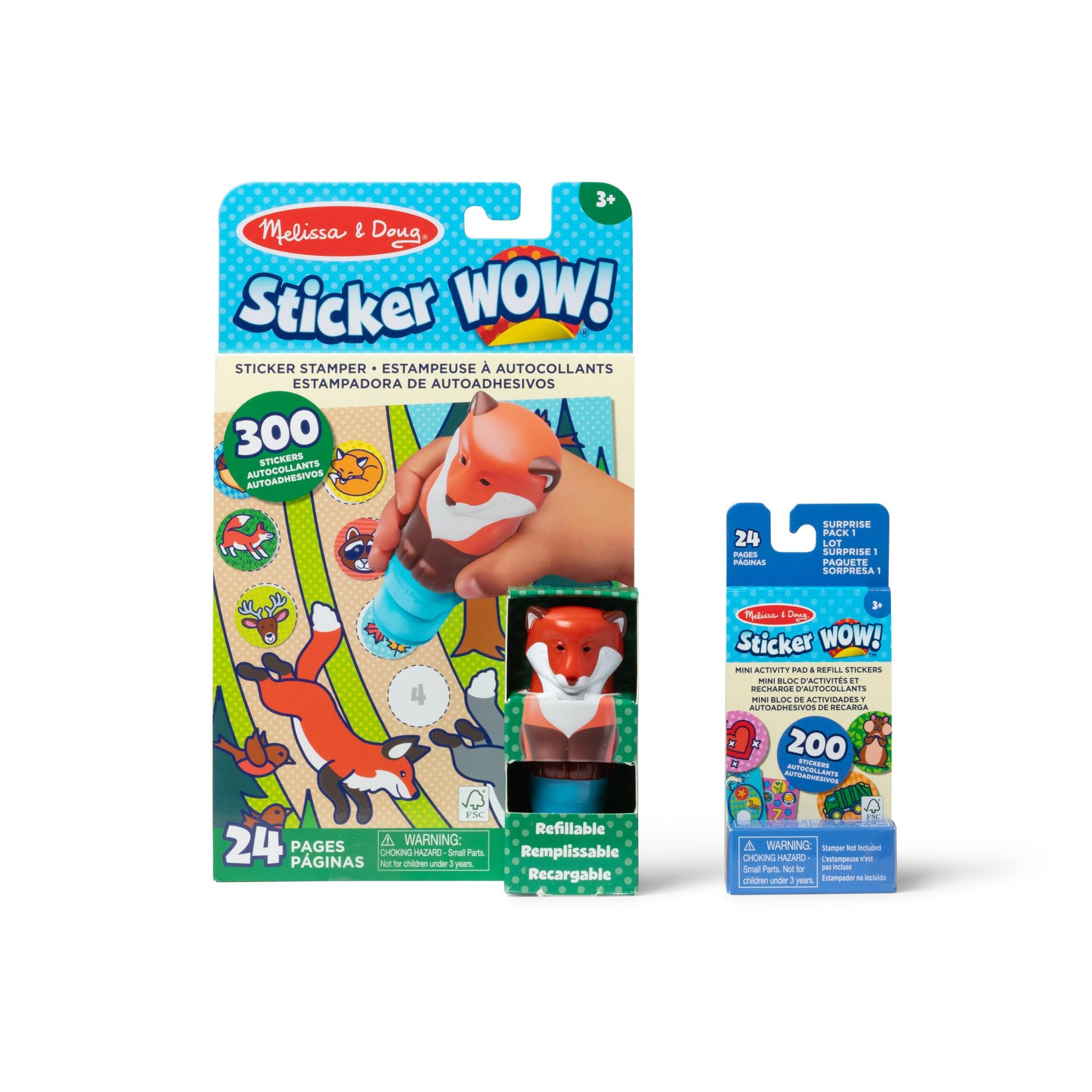 Melissa & Doug Sticker Wow!™ Fox Bundle: 24-Page Activity Book, Refillable Sticker Stamper, Mini Pad, 500 Stickers, Arts and Crafts for Kids Ages 3+