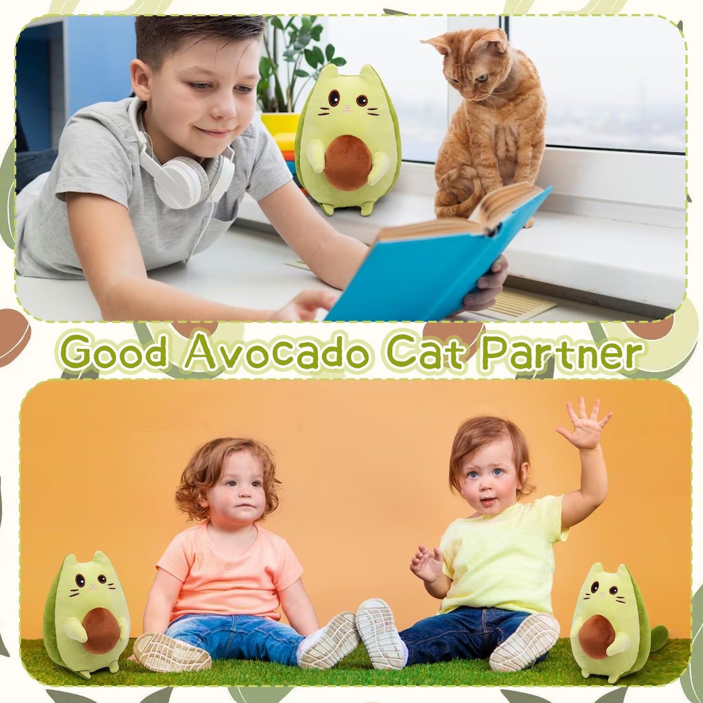 Leokawin Cat Stuffed Animal Avocado Pillow