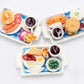 3 Pcs Dollhouse Miniature Food Trays - Handmade Clay Pancake, Burger & Sandwich Coffee Sets on Plastic Trays (1.5 x 2 Inch), 1/6 Scale Dollhouse