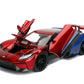 Jada Toys Marvel 1:24 2017 Ford GT Die-cast Car with 2.75" Spider-Man Figure, Toys for Kids and Adults, Red/Blue (99725)
