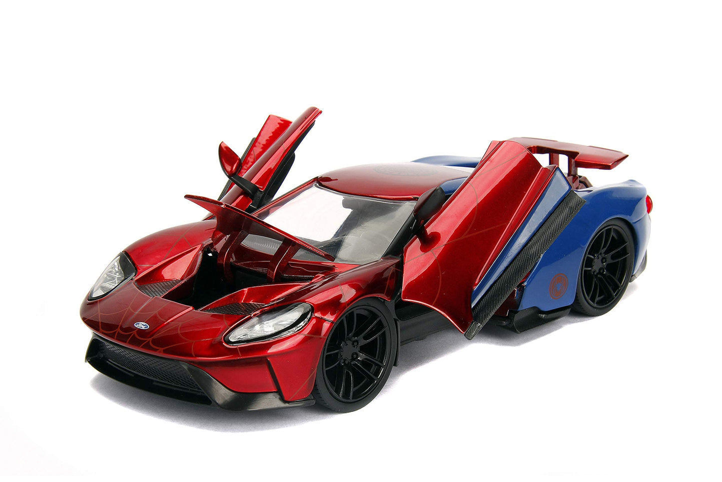 Jada Toys Marvel 1:24 2017 Ford GT Die-cast Car with 2.75" Spider-Man Figure, Toys for Kids and Adults, Red/Blue (99725)