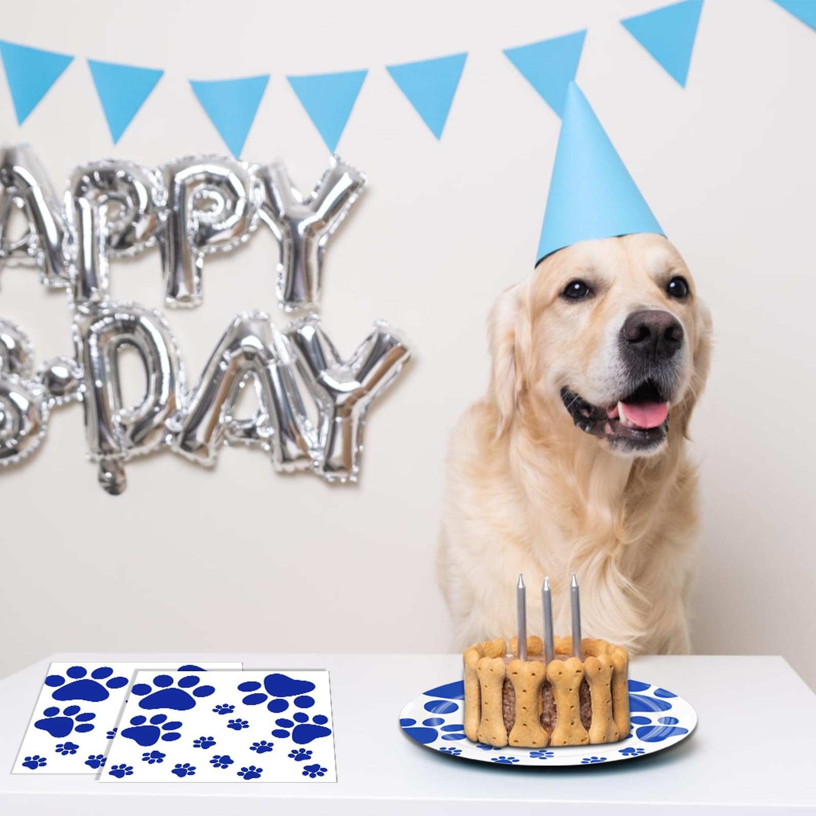 40PCS Blue Paw Print Party Supplies Dog Themed Birthday decorations Disposable Tableware Including Plates Napkins for Dog Birthday Baby Shower Pet