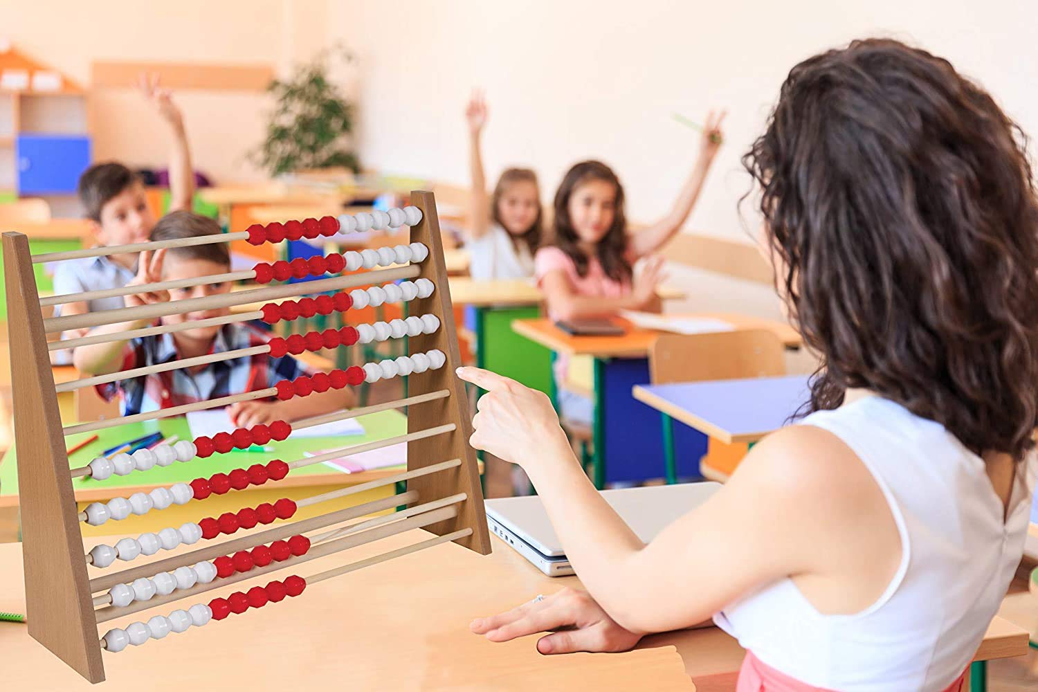 hand2mind 100-Bead Wood Teacher Demonstration Rekenrek, Math Counting Frame (Ages 4+)