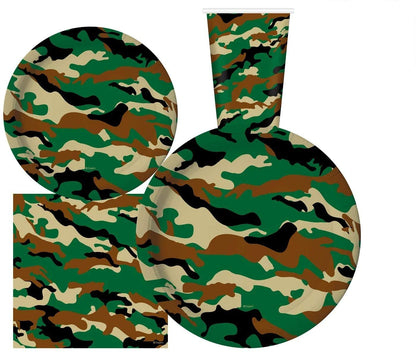 Oojami Camouflage Party Supplies for 30 Guests - Camo Birthday Decorations Set with 9" Dinner Plates, 7" Dessert Plates, 12 oz Cups, 3-Ply Napkins