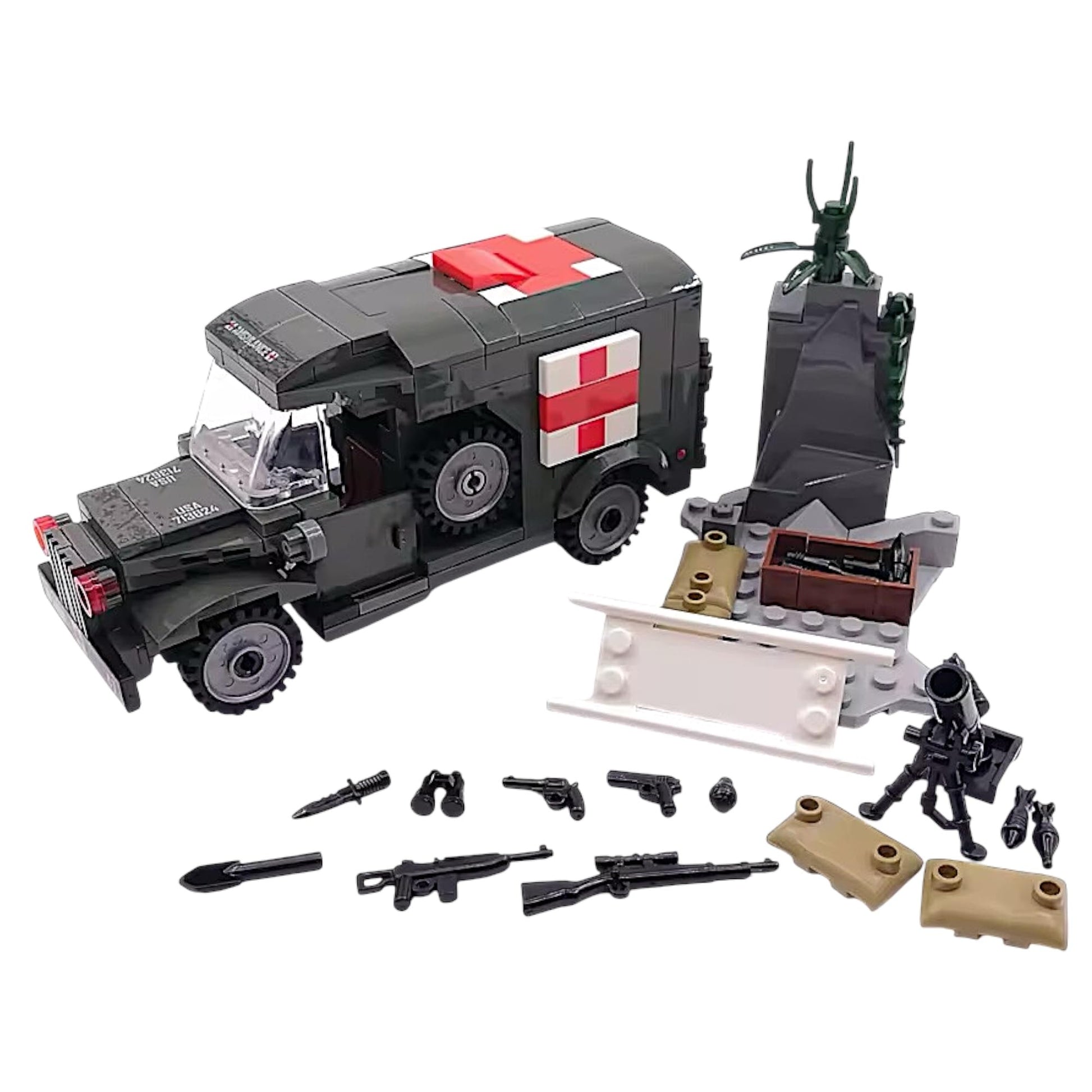General Jim's Military Building Blocks US Army Ambulance WW2 (World War 2) Brick Building Vehicle - Military Ambulance Building Blocks Set for WWII or