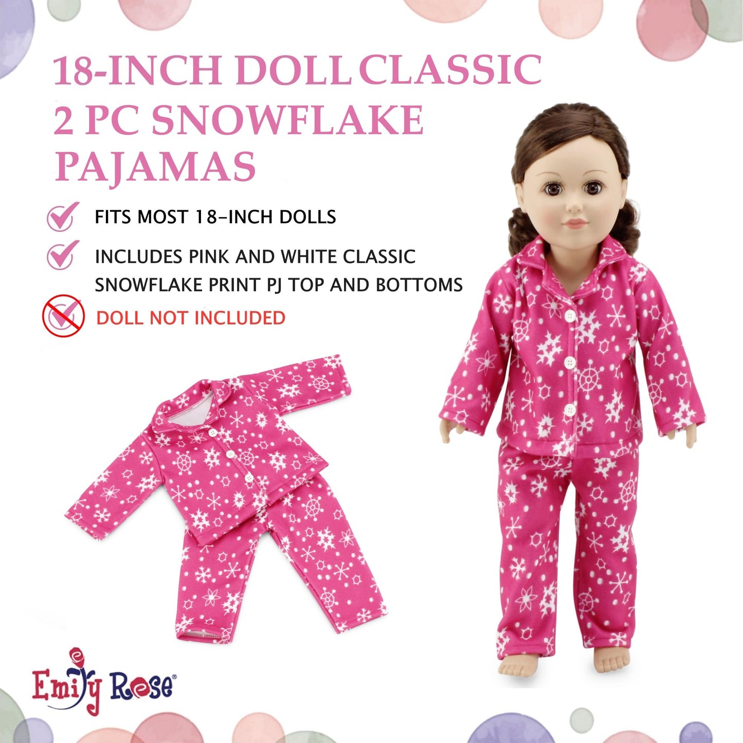 Emily Rose 18 Inch Doll Pink and White Snowflake Pajamas Gift Boxed | USA Brand 2-Piece Holiday PJs for 18" Dolls | Soft Warm Snuggly Doll Sleeping