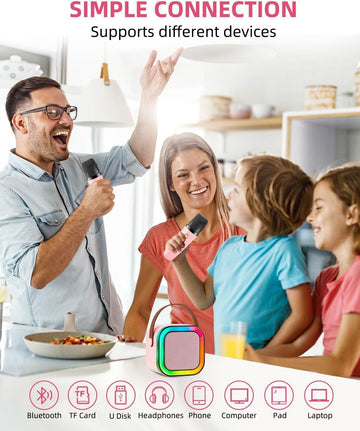 Mini Karaoke Machine, Portable Bluetooth Karaoke Speaker with 2 Wireless Microphones and Light for Family Home Party,Toys for Girls Boys Friends Age