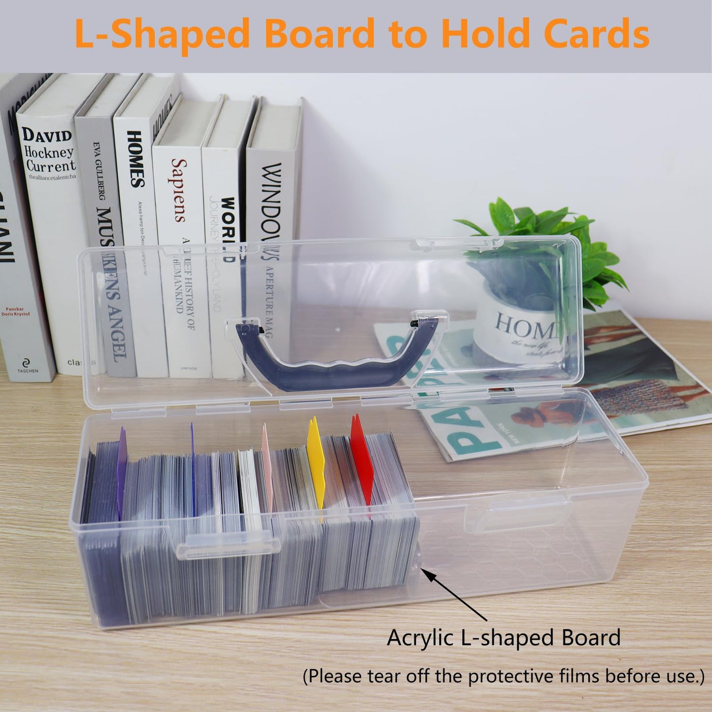 Plastic Trading Card Storage Box, Toploader Baseball Football Sports Card Storage Case with Handle, Clear Playing Card Holder, Holds Up to 200