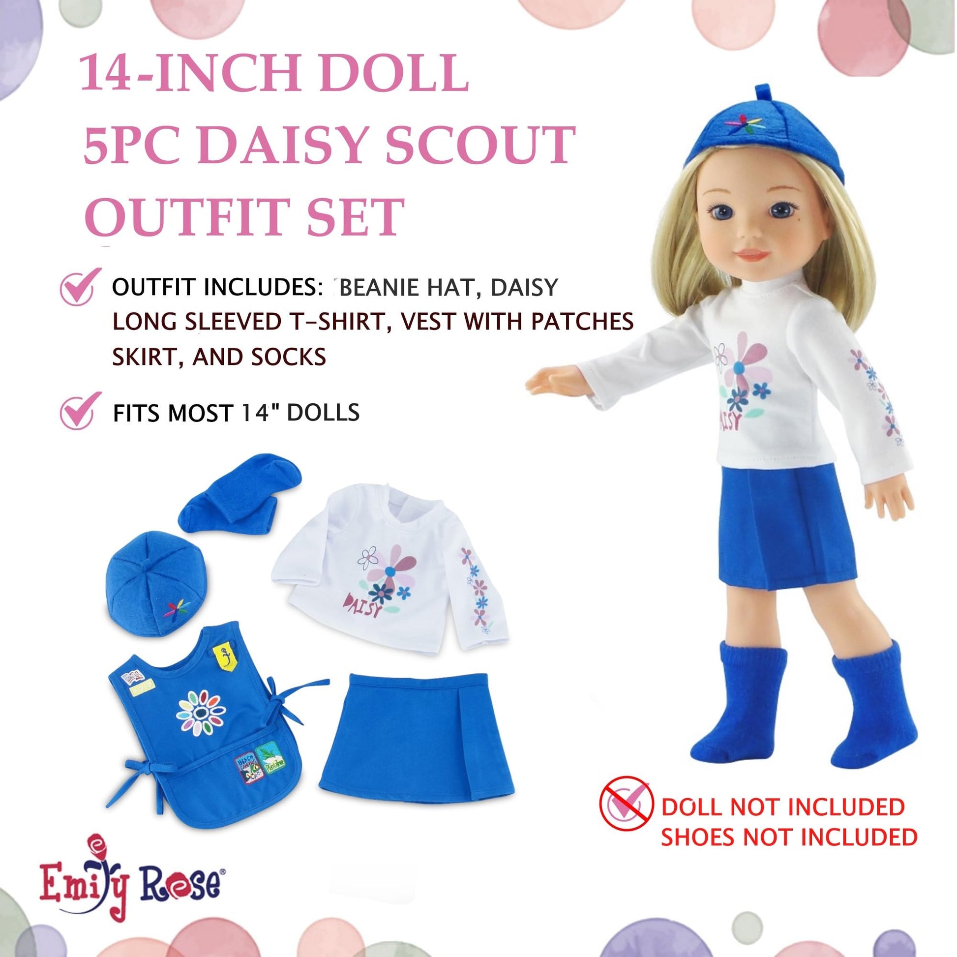 Emily Rose 14 Inch Doll Girl Scout Daisy Uniform 5-PC Playset | Officially Licensed by Girl Scouts of the USA | American Brand - Gift Boxed | Doll NOT