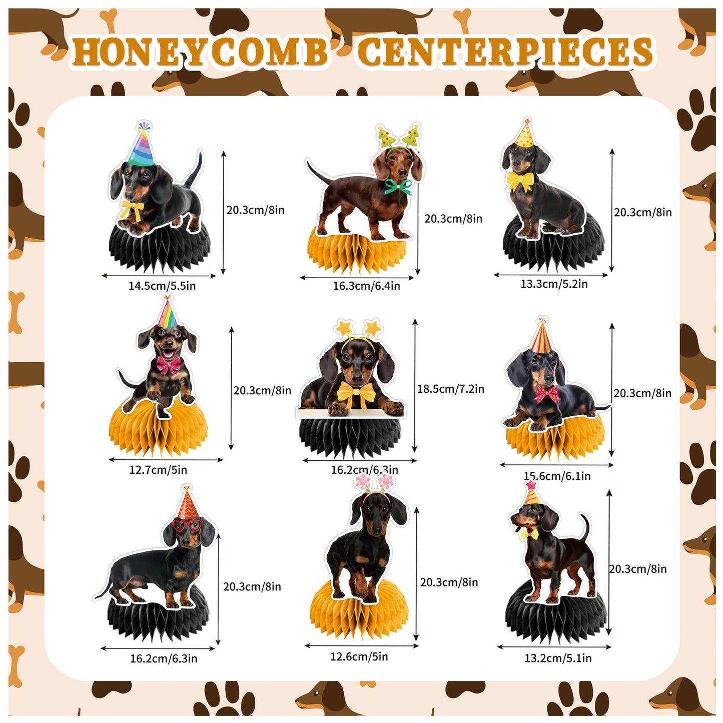 9 PCS Dachshund Honeycomb Centerpieces Table Decorations Dachshund Table Centerpieces for Dachshund Dog Party Supplies Birthday Party Decorations