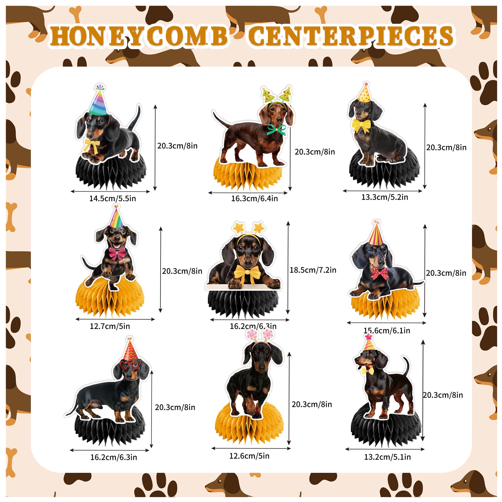 9 PCS Dachshund Honeycomb Centerpieces Table Decorations Dachshund Table Centerpieces for Dachshund Dog Party Supplies Birthday Party Decorations