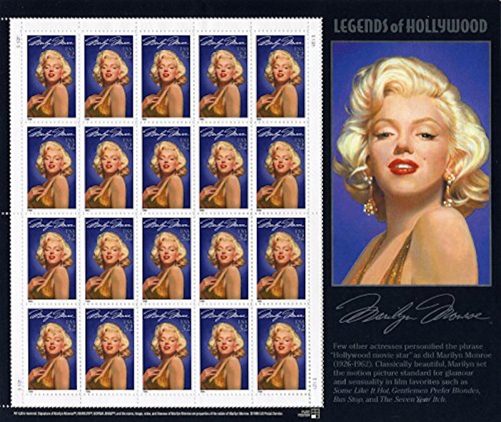 USPS Legends of Hollywood Marilyn Monroe (1926-1962) (Hollywood Movie Star) (Sheet of 20) 32 Cent Postage Stamps 1995 Scott #2967