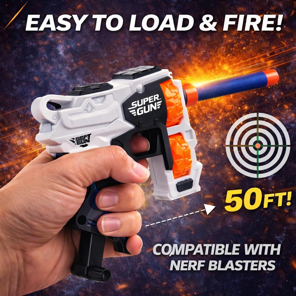 4 Pack Mini Foam Dart Blaster - Individually Wrapped Party Favor Set for Kids, Pull Back Single Shot Toy Guns with 16 Soft Foam Darts - 50 Ft Range