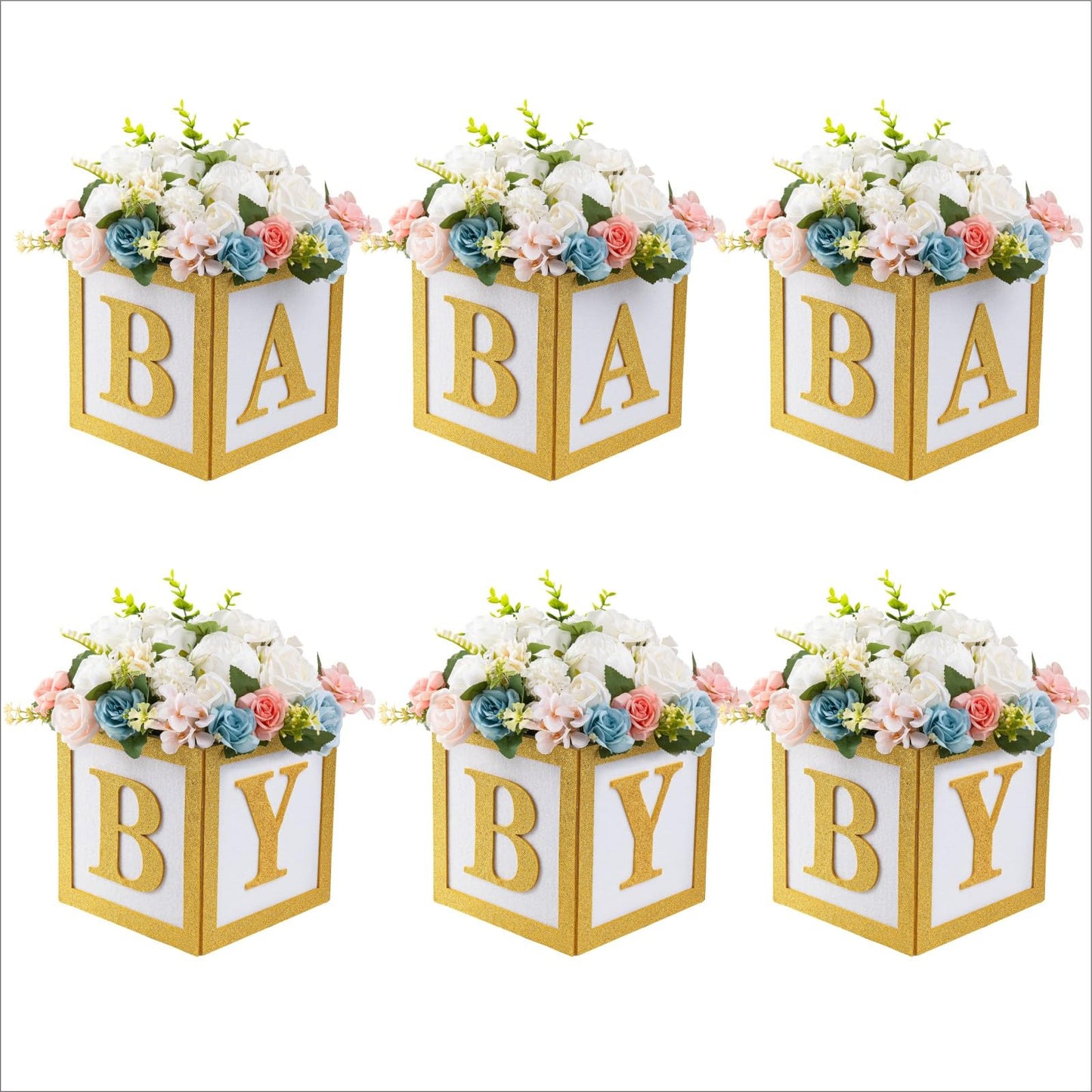 Buecobby 6 Set Baby Shower Centerpieces for Table 8 Inch Felt Boxes with Baby Letters for Boy/Girl Neutra,Baby Shower, Gender Revea Party Table Decor