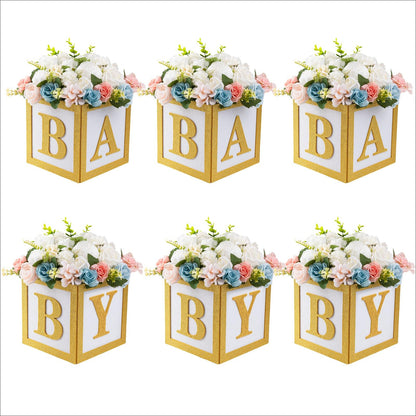Buecobby 6 Set Baby Shower Centerpieces for Table 8 Inch Felt Boxes with Baby Letters for Boy/Girl Neutra,Baby Shower, Gender Revea Party Table Decor
