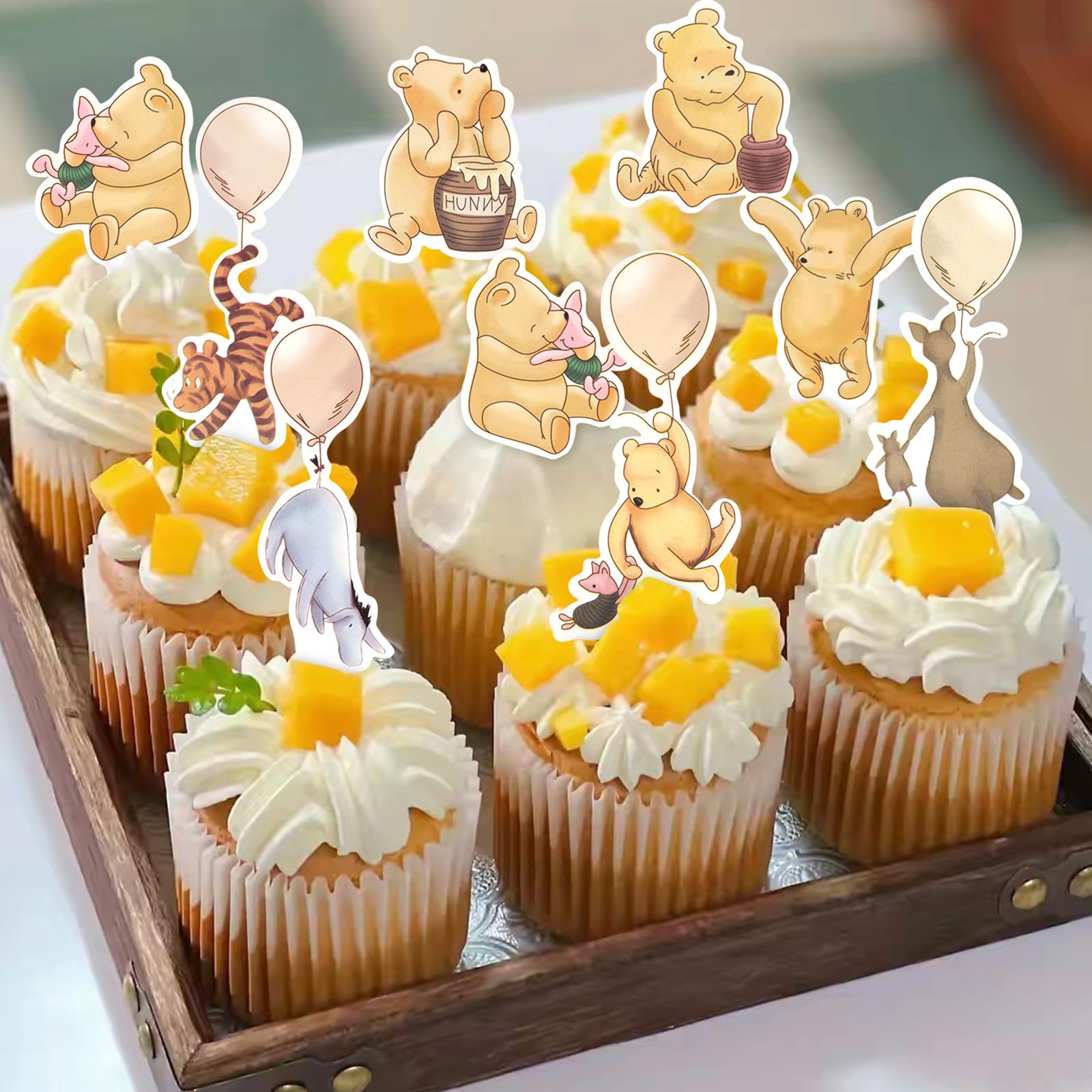 48 Pcs Classic Winnie Cupcake Toppers Cake Topper Cute Baby Shower Decorations Adorable For Bee Themed Party Decor Welcome Baby First Birthday