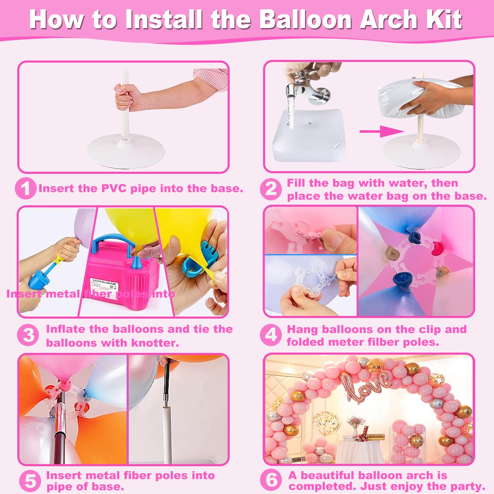 Balloon Arch Kit and Balloon Pump, 9Ft Tall & 10Ft Wide Adjustable Balloon Arch Stand Kit with Electric Pump, Balloons and Accessories for Birthday
