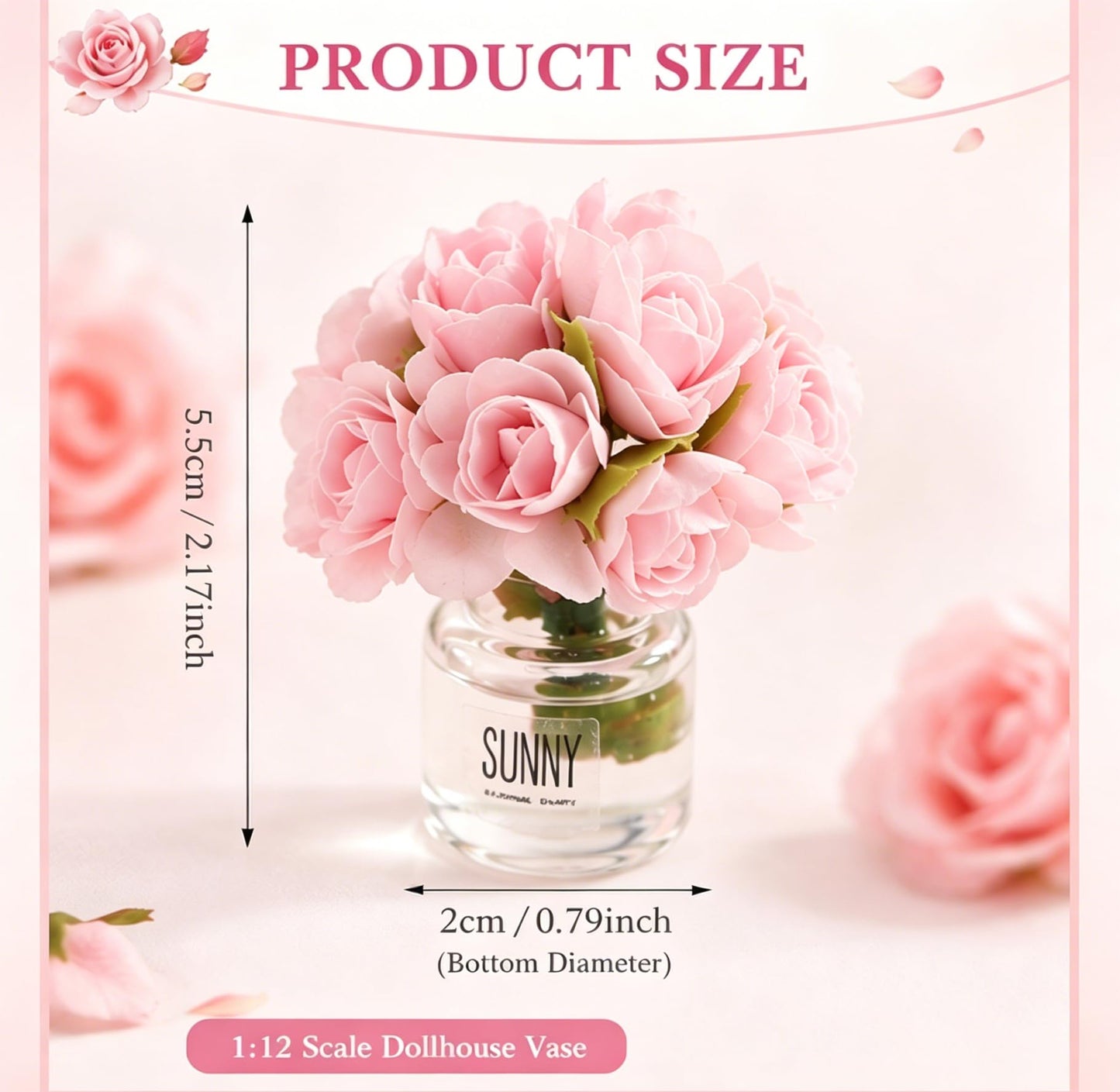 2Pcs Miniature Flowers Vases with Realistic Handmade Rose,1:12 Scale Dollhouse Miniature Flower in Vase Dollhouse Scenes, Micro Landscape Decorations