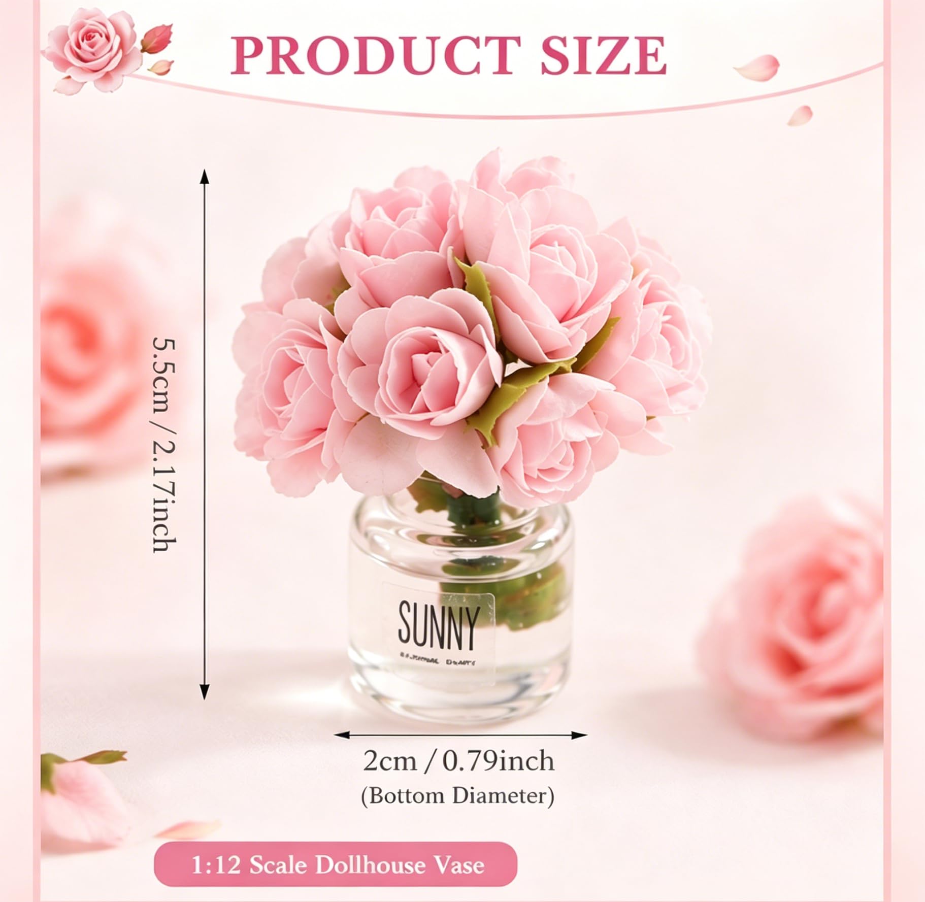 2Pcs Miniature Flowers Vases with Realistic Handmade Rose,1:12 Scale Dollhouse Miniature Flower in Vase Dollhouse Scenes, Micro Landscape Decorations