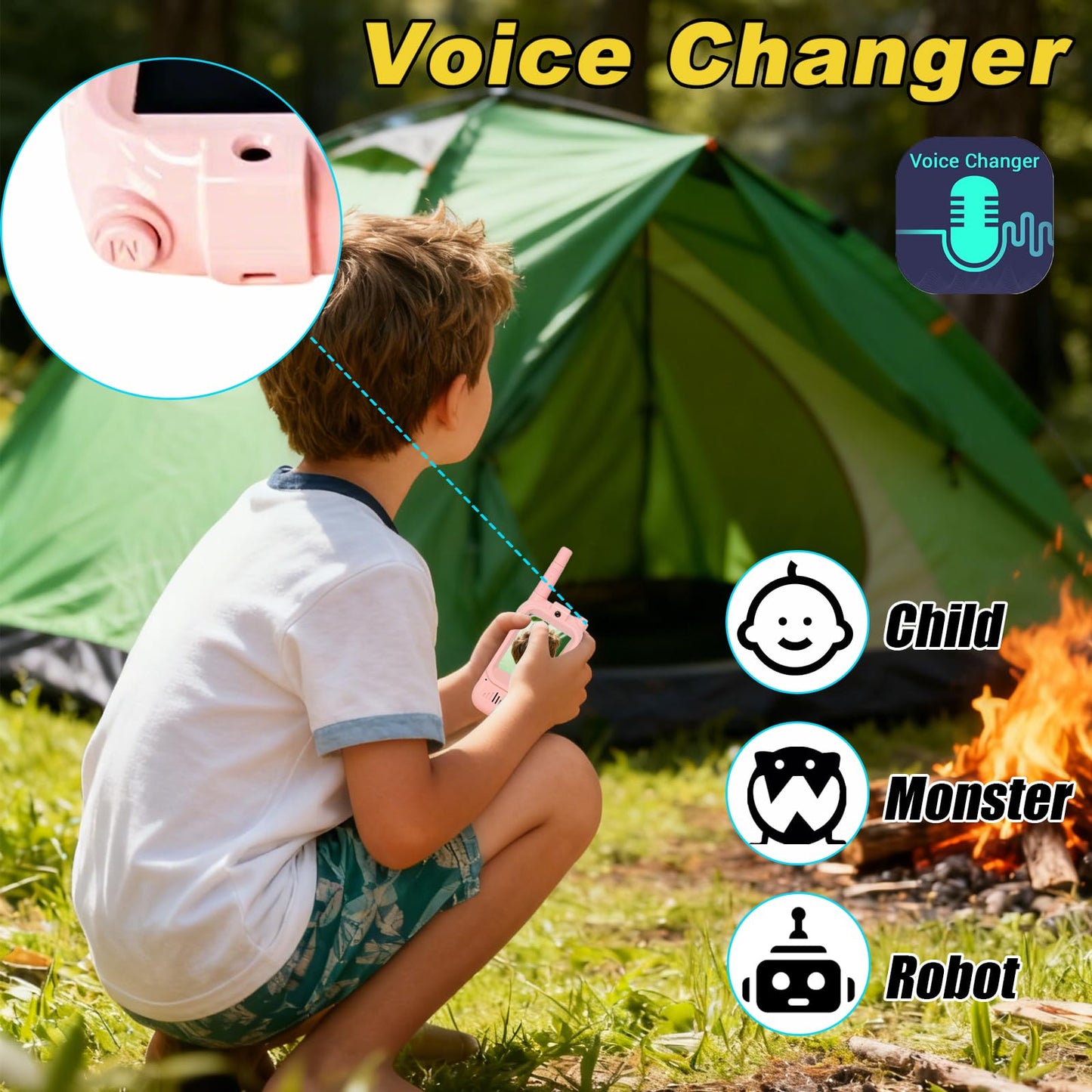 Video Walkie Talkies for Kids Pack of 2, Long Range 2 inch Screen Rechargeable Video Chat Intercom, Indoor Outdoor Voice Effects Toys for Family
