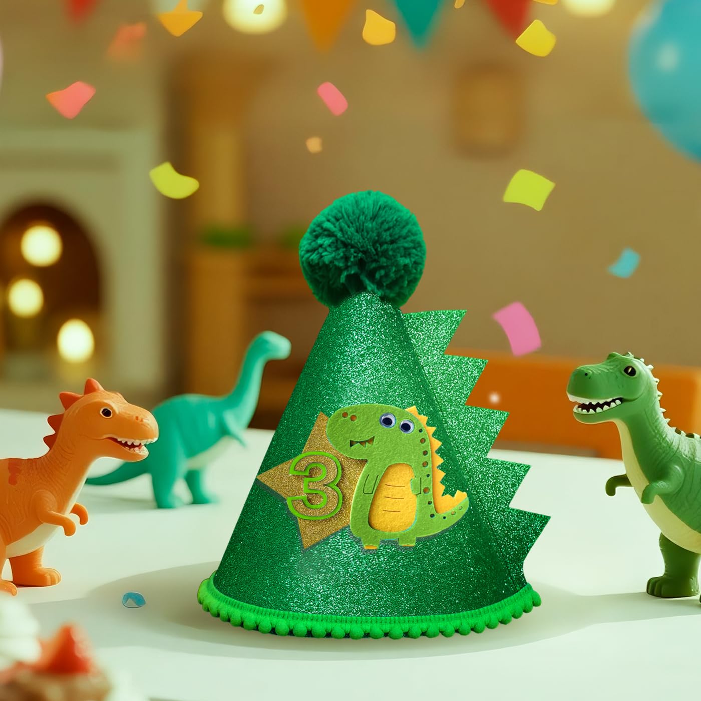 3rd Dinosaur Hat Green Glitter Dinosaur Crown 3rd Dinousour Hat Decoration