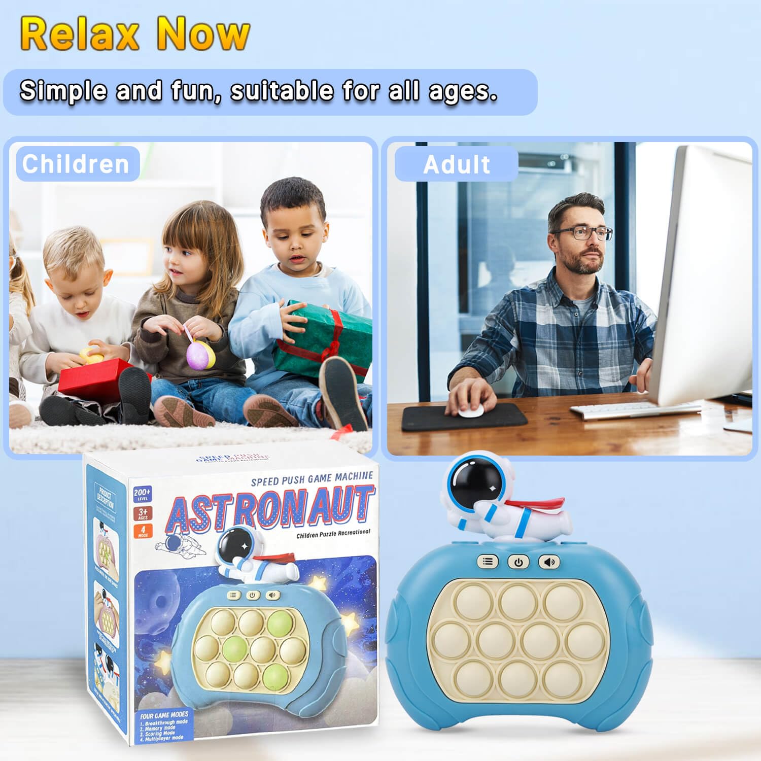 Fast Push Bubble Game for Kids & Adults, Version 2, Pop Light Up Quick Push Fidget Toy Handheld Game. Great for 8-12 Year Old Boys & Girls, Travel