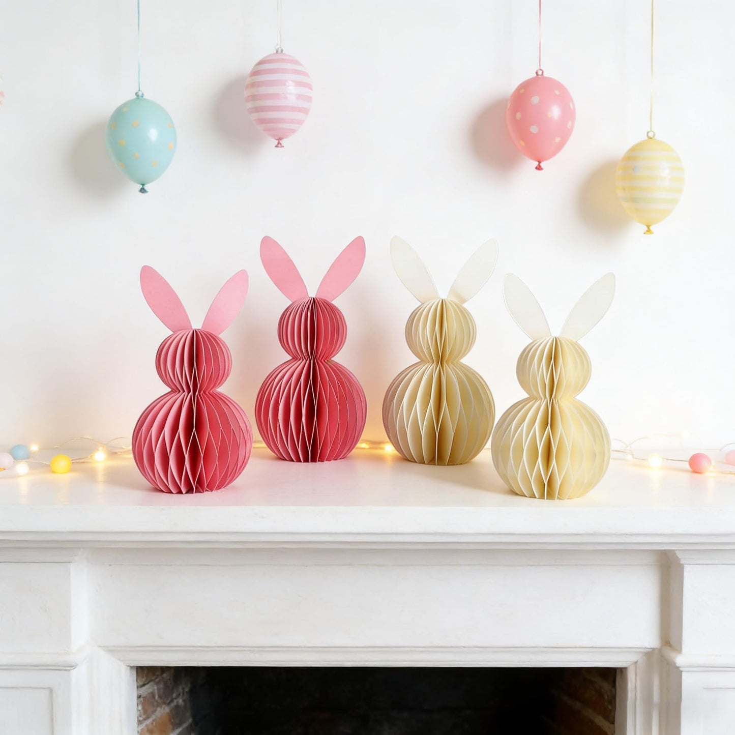 Easter Bunny Honeycomb Decorations, 3D Honeycomb Easter Decorations,Easter Table Decor,Pink and White, 4 Pack