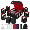 Scimi 9IN1 MTG Deck Box with Handle, Fits 1000 Trading Cards or 8 Commander Decks, Premium Black Red Leather TCG Storage Case with 8 Removable Trays