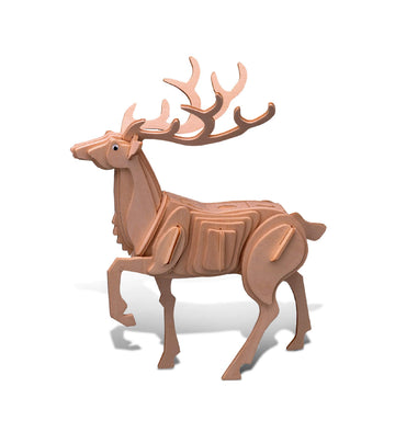 Puzzled 3D Puzzle Deer Wood Craft Construction Model Kit, Fun, Unique & Educational DIY Wooden Toy Assemble Model Unfinished Crafting Hobby Puzzle