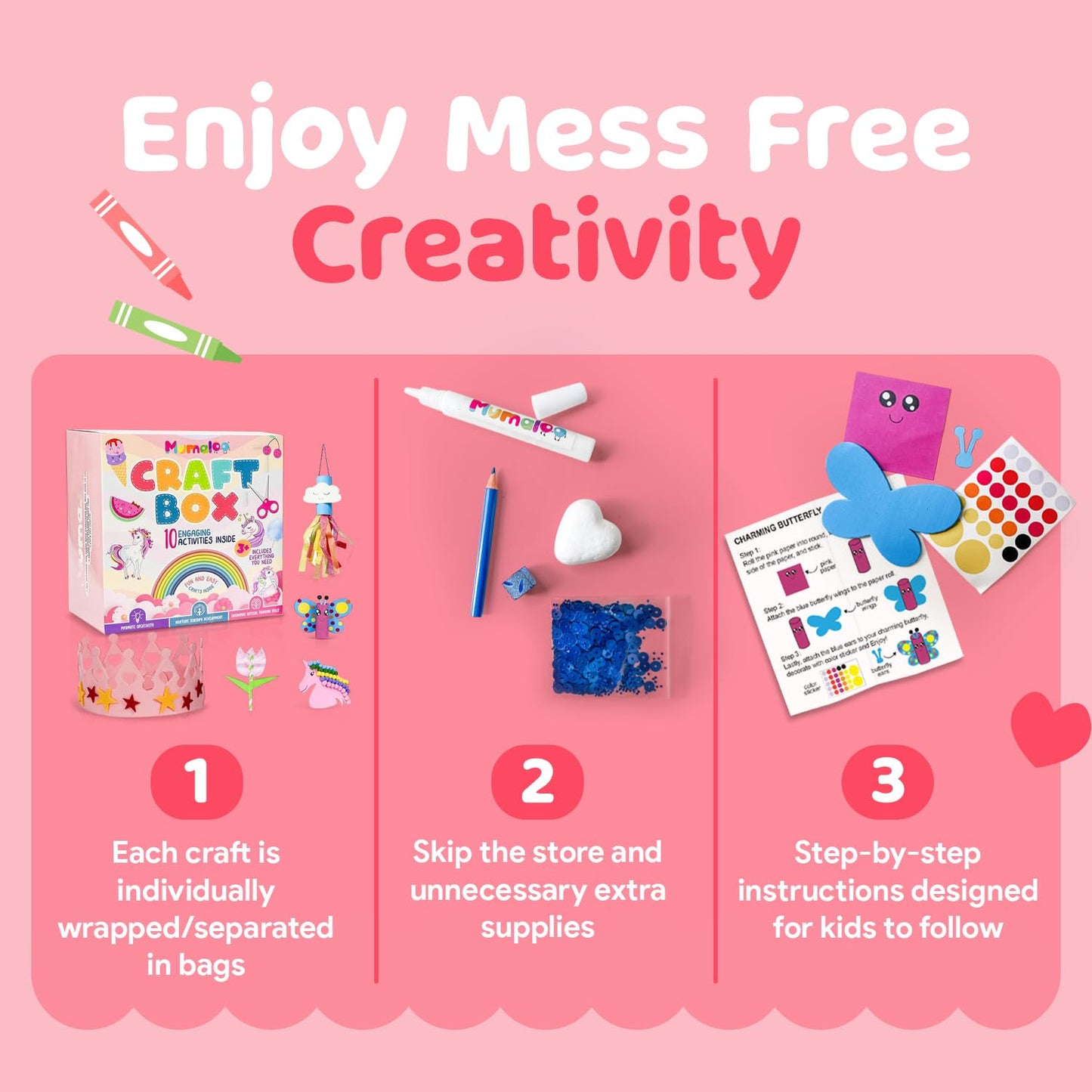 Mumaloo Unicorn Craft Box - 10 Fun Arts and Crafts for Kids Ages 4-8, No Mess, Educational, Mermaid Art Projects, Toddler Crafts & Activities Kit