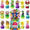 25Pcs Mario Cake Decorations with 24pcs Cupcake Toppers, 1pcs Big Cake Topper for Mario Birthday Party Supplies