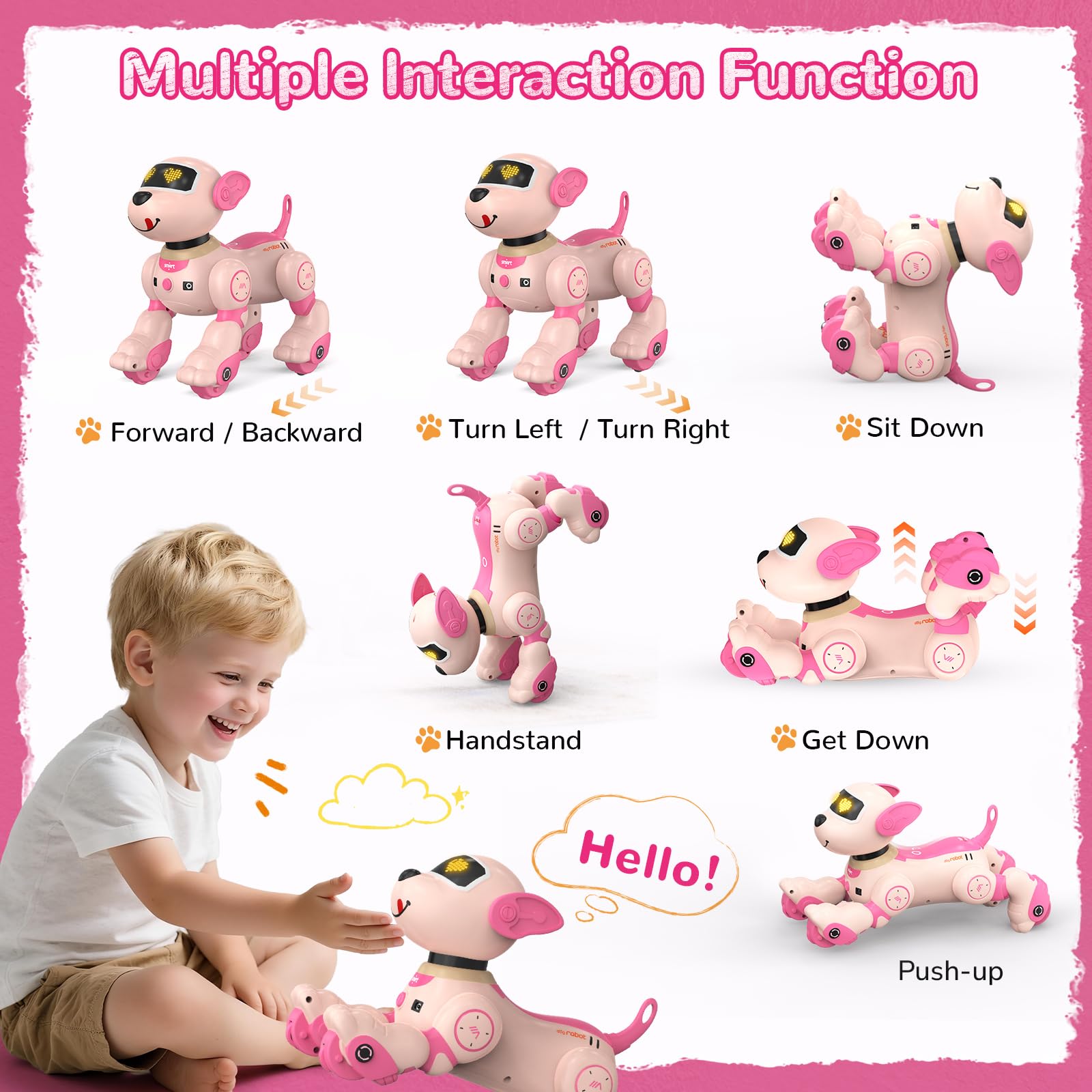 anysun Remote Control Robot Dog Toy for Kids, Programmable Smart Puppy Intelligent Learning Dancing Walking RC Robot Toys for Girls and Boys (Pink)