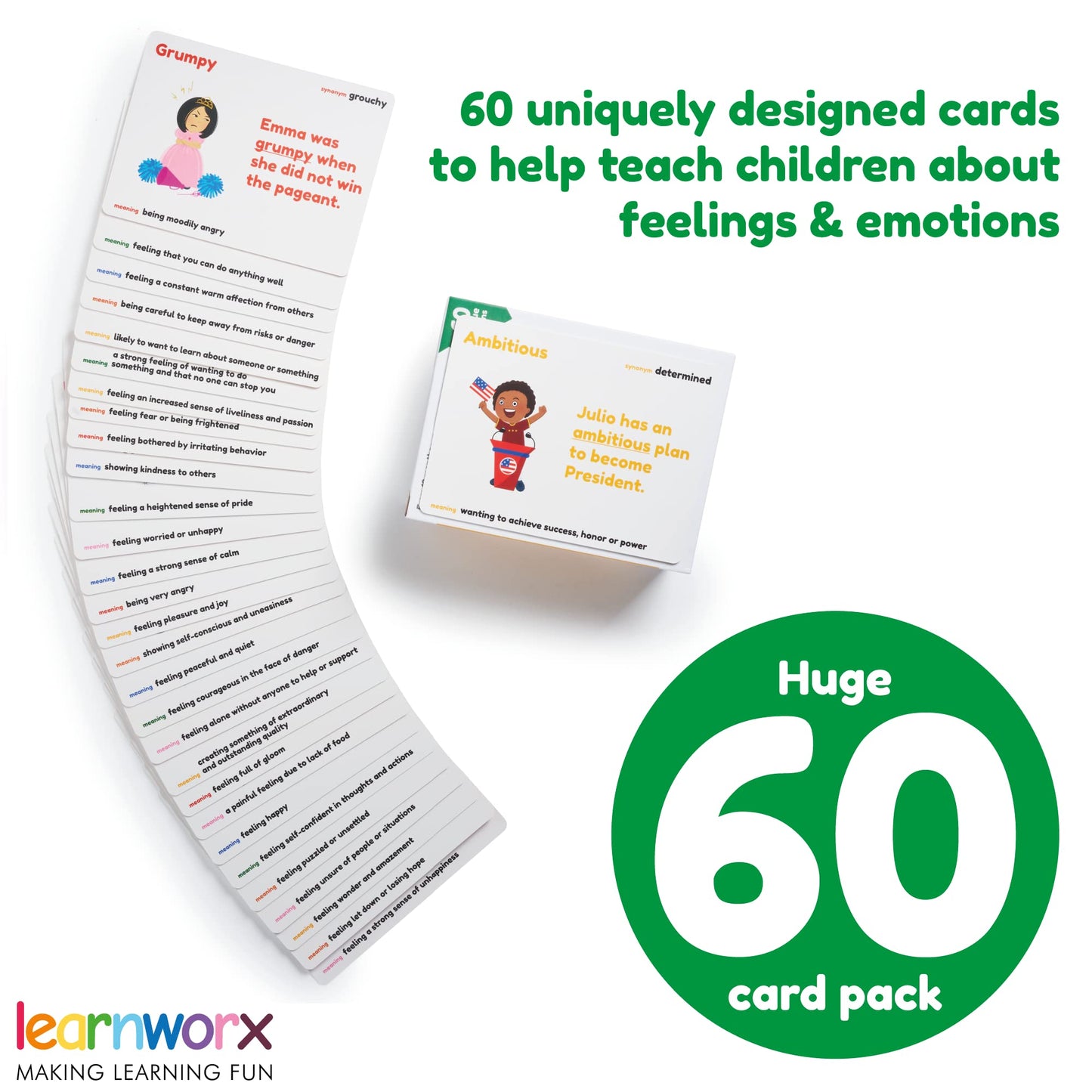 Emotion Cards for Kids, Feeling Cards Game | 60 Emotion & Feeling Flash Cards for Kids | Learn Feelings and Needs Cards | Teach Mixed Emotions