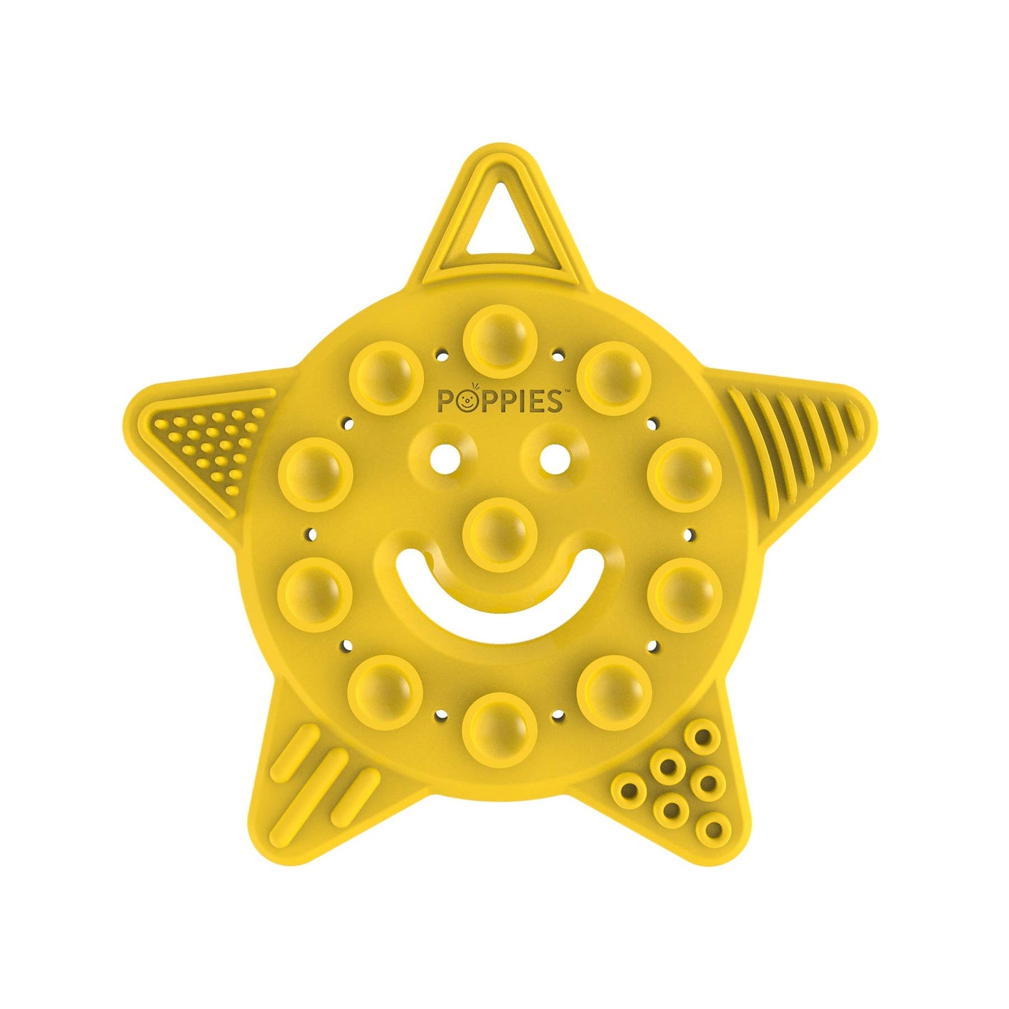 POPPIES Smiley The Star BPA-Free Silicone Suction Cup Teether, Sensory, Bath Toy (Yellow)