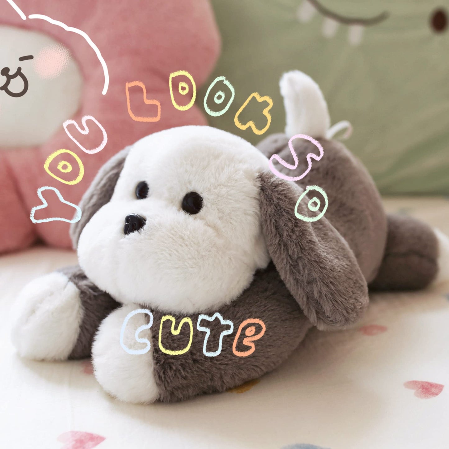 uoozii 16" | 3 Pounds Grey Dog Weighted Stuffed Animals with Unscented Microwavable Heating Pad, Cute Coolable Heatable Weighted Plush Warm Gift