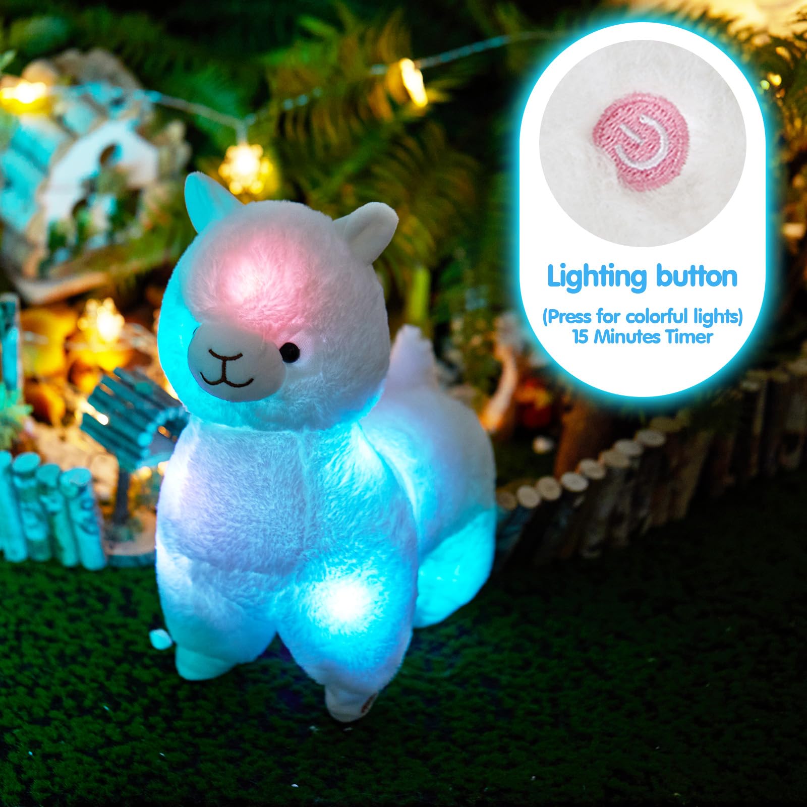 BSTAOFY 13.5'' Light up Alpaca Stuffed Animals LED White Llama Soft Plush Toy with Colorful Night Lights Glow Bedtime Pal Gift for Toddler Kids on