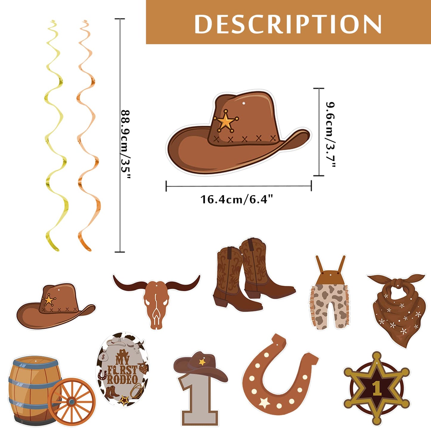 Cowboy Party Decorations My First Rodeo Birthday Party for Boy Supplies Western Theme Party Supplies Hanging Swirls Foil Cowgirl Birthday Decorations