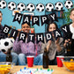 Runhiskii Soccer Happy Birthday Banner, Black Soccer Birthday Sign for Boys Girls Fans Party Decoration