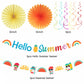 Summer Luau Hawaiian-Beach Party-Decorations Supplies - 21pcs Hello Banner,Pool Paper Lanterns Honeycomb,Hanging Streamers Garland,Tissue Pom Poms