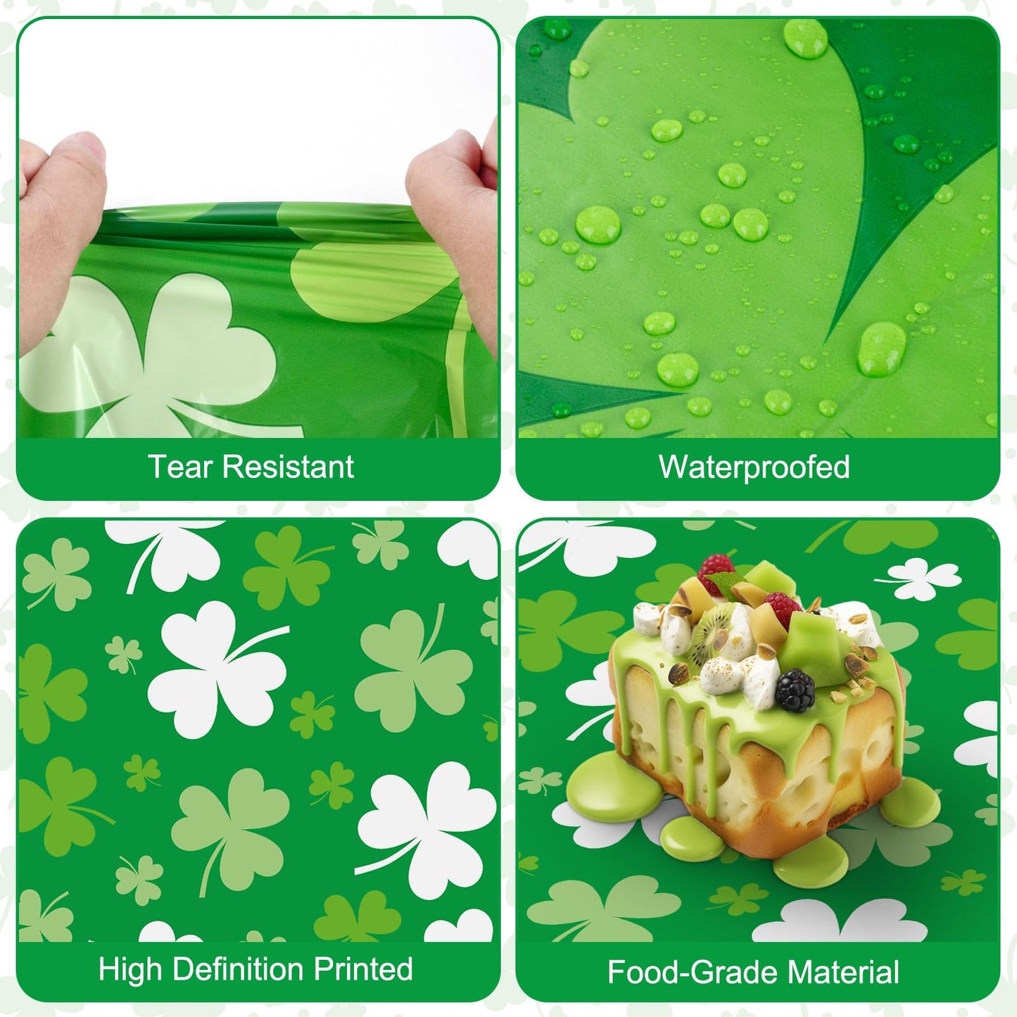2 Pack St Patrick's Day Tablecloth - Green Shamrock Table Cloth, Plastic Disposable Rectangle Luck Irish Clover Table Cover for Saint Patrick Day