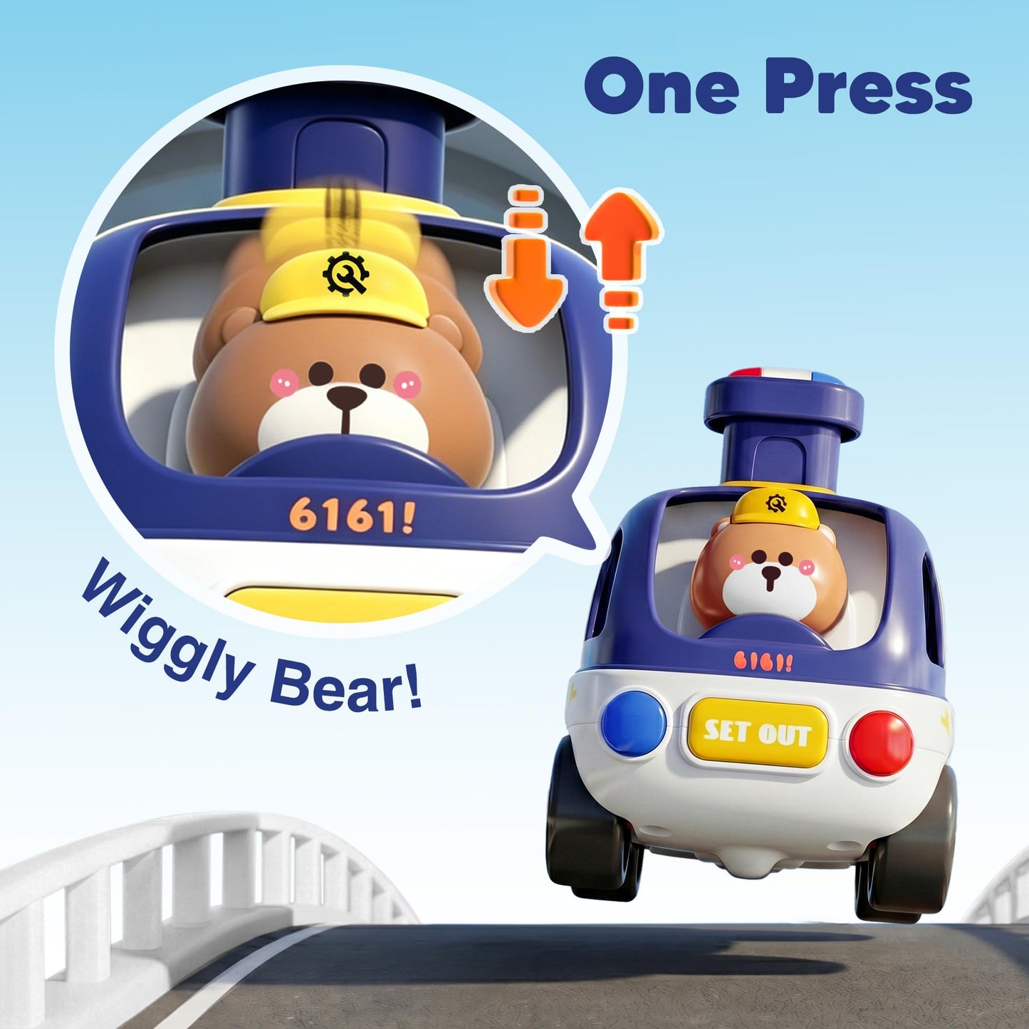 iPlay, iLearn Press to Go Car Toy for Toddlers 1-3, Baby Animal Racing Cars
