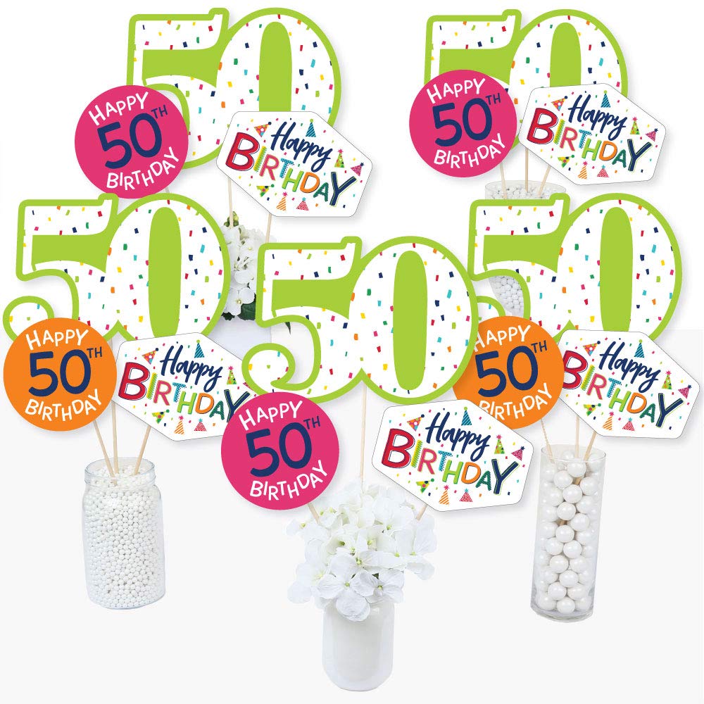 Big Dot of Happiness 50th Birthday - Cheerful - Colorful Party Centerpiece Sticks - Table Toppers - Set of 15