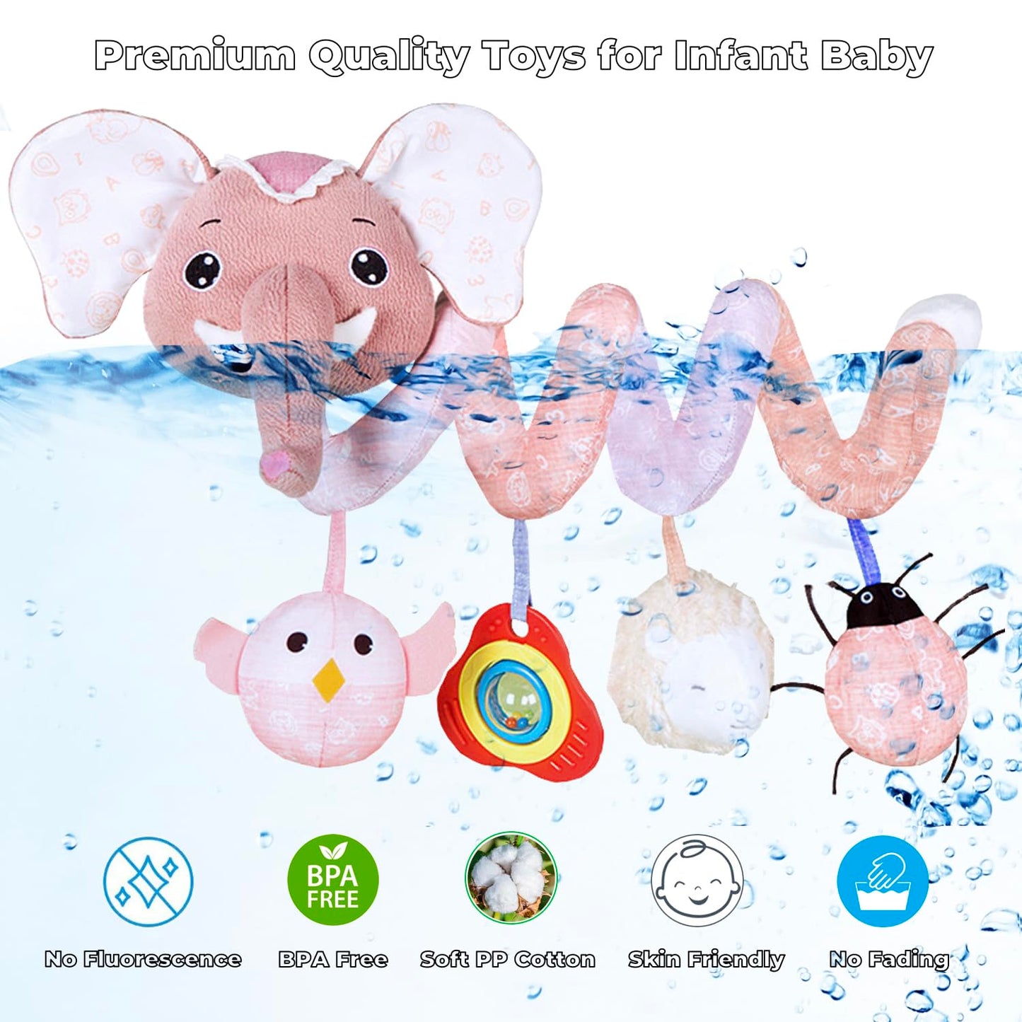 Musical Owl Rattle Sheep Pink Elephant Car Seat Toys for Babies 0-6 Months, Hanging Stroller Toys for Baby Girls 3-6 Month, Newborn Girl Infants Baby