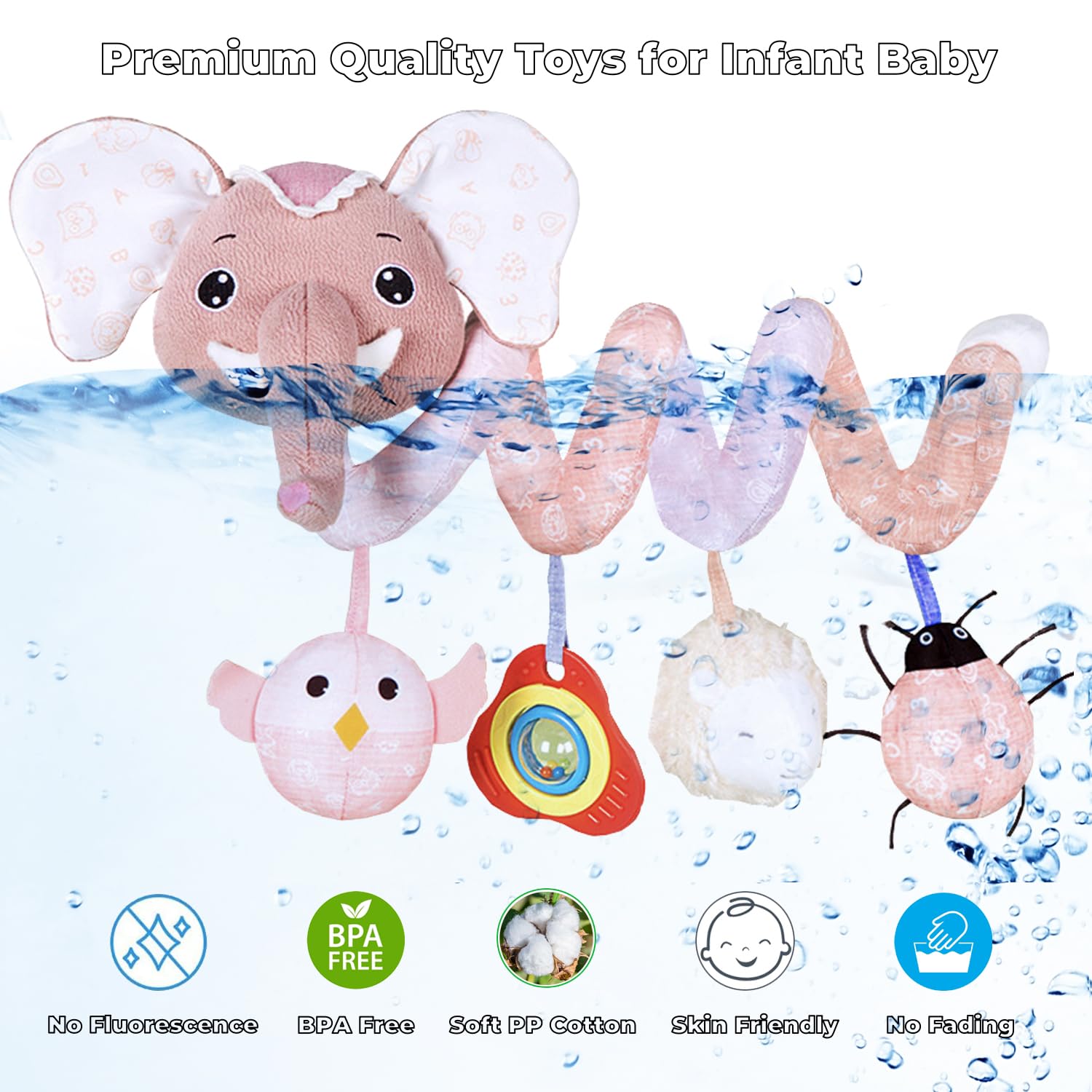 Musical Owl Rattle Sheep Pink Elephant Car Seat Toys for Babies 0-6 Months, Hanging Stroller Toys for Baby Girls 3-6 Month, Newborn Girl Infants Baby